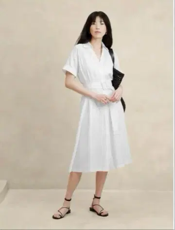 바나나 리퍼블릭 화이트 원피스 반팔 린넨 블렌드