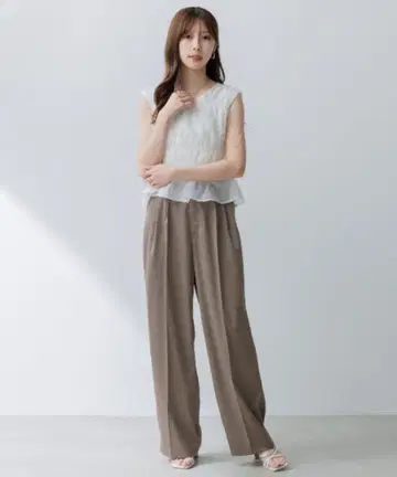 SENEE 새틴 턱 팬츠 S 베이지