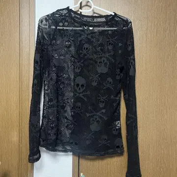 Devil Fashion 스컬 패턴 메쉬 긴팔 상의 고딕 그런지