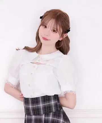 프론트 오픈 카라 부착 블라우스