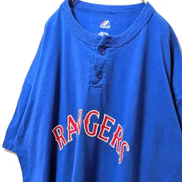 마제스틱 MLB 레인저스 하프 버튼 티셔츠 블루 파랑 2XL 구제 의류