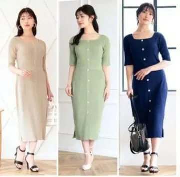 허리 버튼 리브 니트 원피스