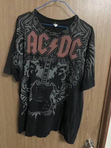 밴딩 티셔츠 AC/DC BLACK ICE 블랙 페이드 기타 고유명사