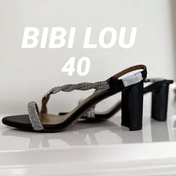 미사용 스트랩 와이드 힐 샌들 뮬 가죽 블랙 BIBI LOU