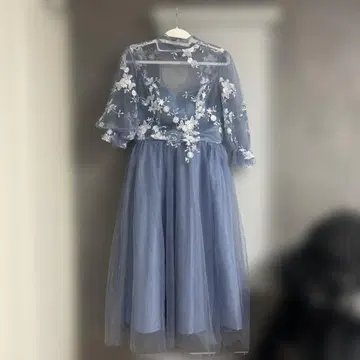 파랑 자수 튤 드레스