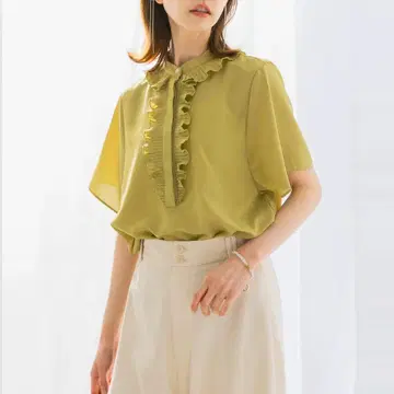 새상품 프릴 디자인 5부 소매 셔츠 블라우스