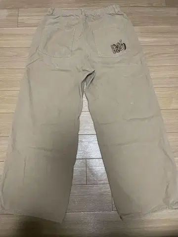 남성용 배기 데님 베이지 와이드 팬츠 로고 자수 스트릿