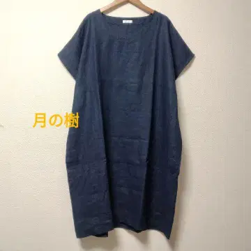 포그린워크 V넥 린넨 삭 원피스 네이비 fog