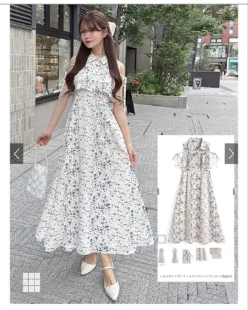 숄더 리본 프릴 플레어 셔츠 원피스