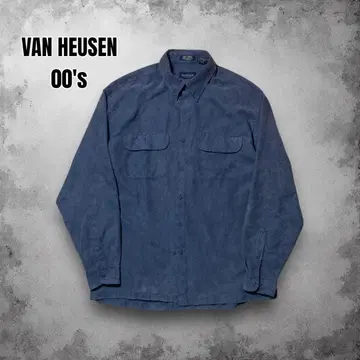 00s VANHEUSEN 페이크 스웨이드 셔츠 무지 버튼 다운 USA