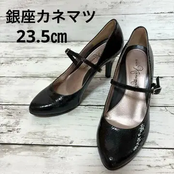 긴자 카네마츠 에나멜 펌프스 스트랩 네이비 23.5cm