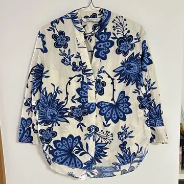 ZARA 자라 5부 소매 풀오버 셔츠 블라우스 블루 계열