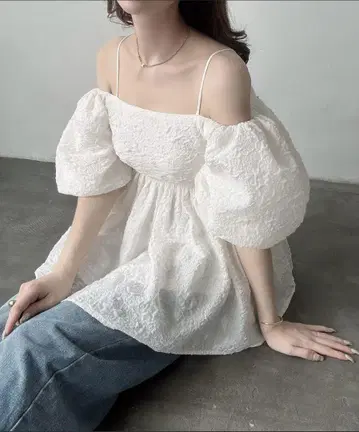 meiru 2way 오프숄더 자카드 페플럼 상의