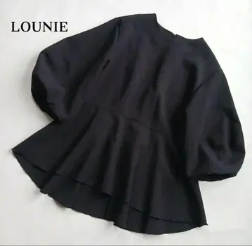 LOONIE 루니 헴 페플럼 볼륨 슬리브 블라우스 블랙 38