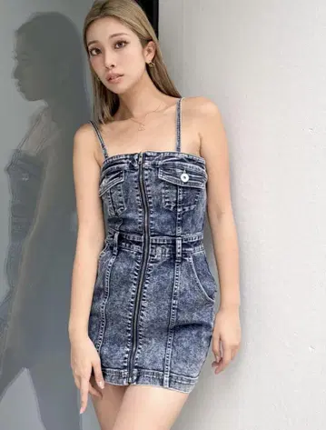 프론트 지퍼 타이트 데님 원피스