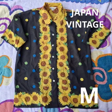 Japan vintage 해바라기 도트 시어 셔츠 디자인 M