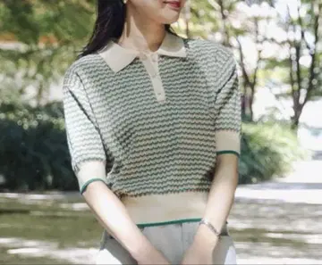 BEAMS 자카드 니트 피케 셔츠