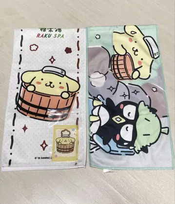 산리오 극락탕 콜라보 머플러 타월 2개 클리어 카드 1개 총 3개