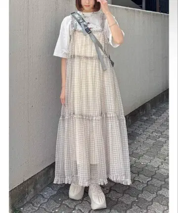 merry jenny 깅엄시어 티어드 원피스 그레이 미사용 새상품