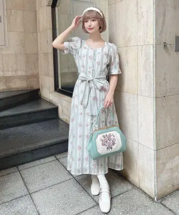 안아나저 앙젤라스 시어 스트라이프 꽃무늬 가운 원피스