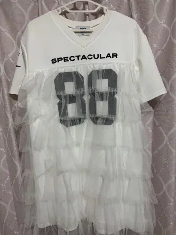 jouetie 넘버링 얇은 명주 그물 도킹 원피스 화이트