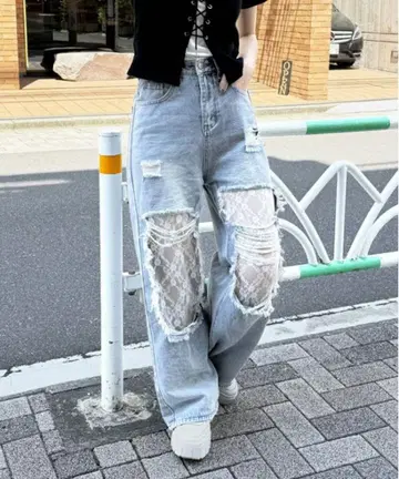 tiptop 팁탑 레이스 데미지 데님 팬츠 S