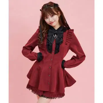 시크릿허니 리본 레이스 프릴 셋업 와인 레드