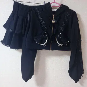 리즈리사 리본 후드티 셋업 블랙