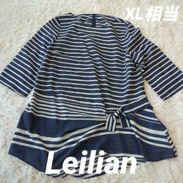 레어 XL Leilian 레리안 데님풍 보더 튜닉 7부 소매 리본