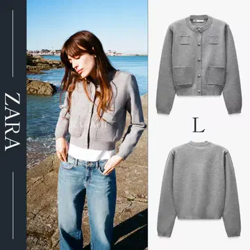 ZARA 자라 플레인 니트 자켓 패딩 숄더 L