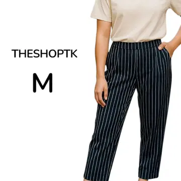 THESHOPTK 핀스트라이프 테이퍼드 팬츠 블랙 화이트 허리밴딩 M
