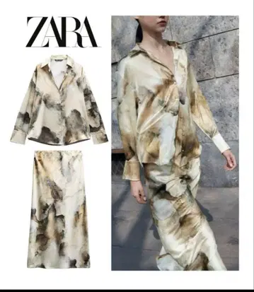 ZARA 타이다이 테이스트 새틴 셔츠 & 스커트 셋업 자라 M