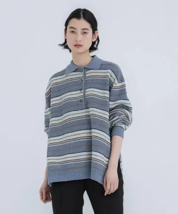 클라네 CLANE MULTI BORDER KNIT POLO TOPS