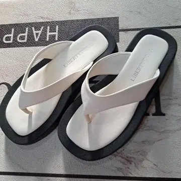 화이트, 베이지 웨지, 블랙 플랫, 샌들 3개 세트 23~24cm