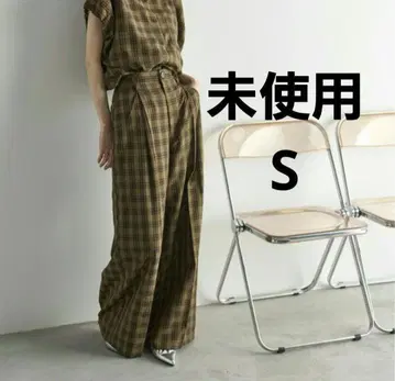 미사용 THE YOn 체크 턱 와이드 팬츠 S 카키
