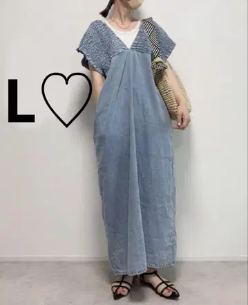 시마무라 셔링 데님 원피스 L 블루