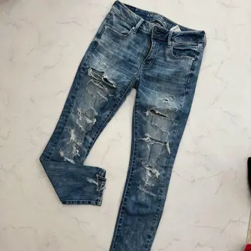 AMERICAN EAGLE 스키니 데님 라이트 블루 데미지 데님 36