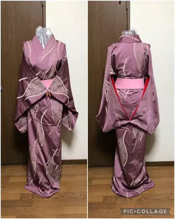 앤티크!! 세로 줄무늬 구름 타테와쿠 이중 기모노