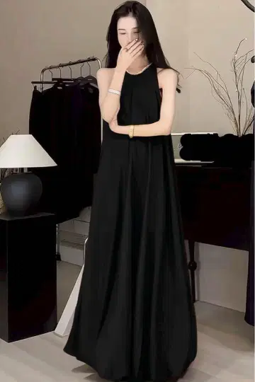 새상품 슬리브리스 벌룬 롱 원피스 블랙 프리 사이즈