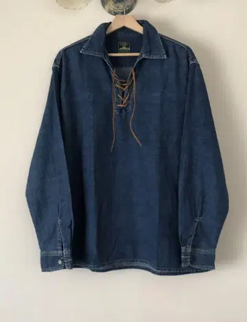 80's BASIC 레이스업 데님 셔츠 3 (XL) 인디고 면 새상품급