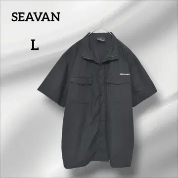 SEAVAN 반팔 셔츠 블랙 로고 메쉬 지퍼 L