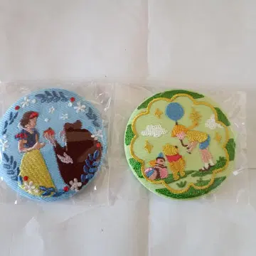 디즈니 자수 캔뱃지 푸우 백설공주 2개 세트
