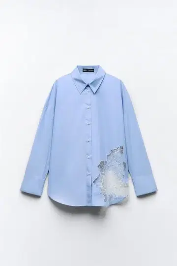 ZARA 새상품 레이스 장식 라이트 블루 셔츠 S