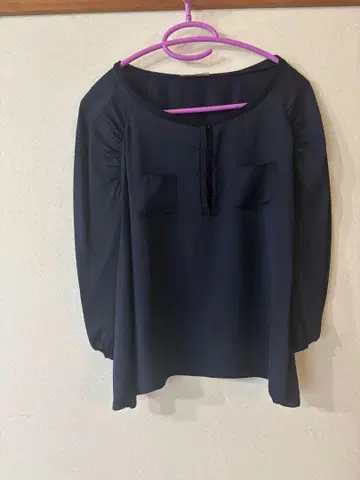 네이비 실크 7부 소매 블라우스