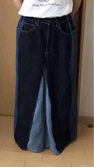 데님 리메이크 롱 스커트