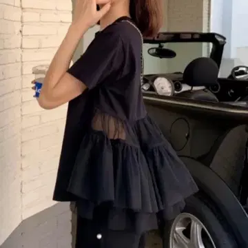 백 프릴 티셔츠 블랙 티셔츠 프릴 티셔츠 블랙 검정