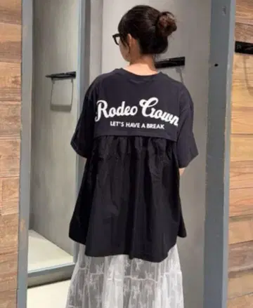 로데오 크라운 백 개더 도킹 티셔츠 BLACK 체형 커버