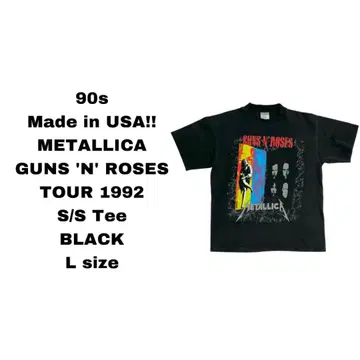 USA제 METALLICA GUNS 'N ROSES 티셔츠 L 블랙