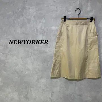 뉴요커 스커트 미디 사다리꼴 백 지퍼 7 베이지 4184