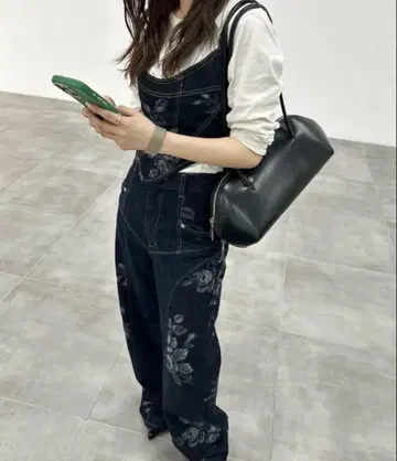 fetico 꽃무늬 자수 다크 데님 와이드 팬츠 시착 술
